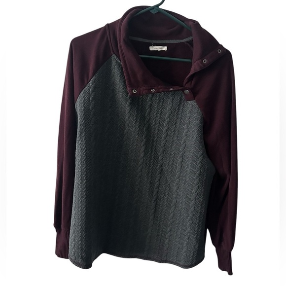 Maurice's button-neck cable knit pullover sweater maroon/gray size Large - Picture 1 of 10